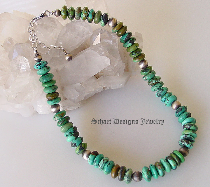 12mm Turquoise & Sterling Silver antique bead Necklace for Rocki Gorman Pendants  | Schaef Designs Southwestern Turquoise Jewelry | San Diego, CA 