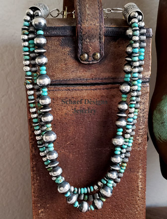 Schaef Designs turquoise Navajo Pearl 3 strand adjustable Southwestern Necklace | Arizona 