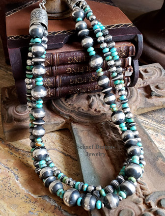 Schaef Designs turquoise Navajo Pearl 3 strand adjustable Southwestern Necklace | Arizona 