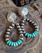 Schaef Designs Navajo Pearl and turquoise hoop post earrings | Arizona 