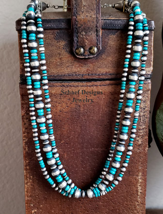 Turquoise & Sterling Silver Navajo Pearl 3 Strand Necklace | collectible Southwestern & turquoise Jewely | Schaef Designs Southwestern turquoise Jewelry | Arizona 