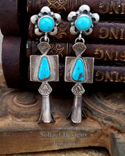 Schaef Designs Vintage Turquoise Bow Tie Squash Blossom Earrings  | Arizona