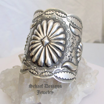 Vincent Platero Stamped Sterling Silver Concho Large Cuff Bracelet | Schaef Designs | Arizona