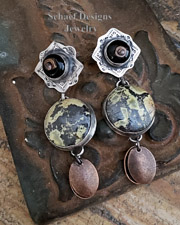 Schaef Designs Yellow Turquoise Onyx Copper Dangle Post Earrings | Arizona
