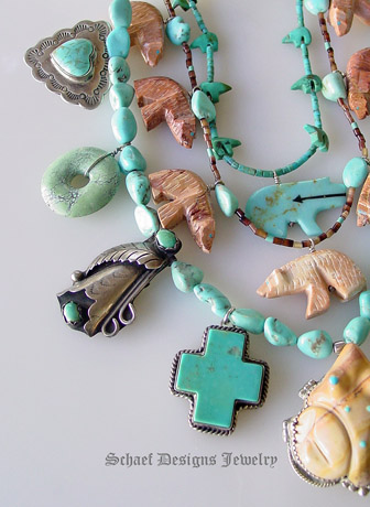 Schaef Designs white creek turquoise Zuni Frog treasures charm necklace | Upscale online Southwestern, Equine, & Native American Jewelry Gallery Boutique | Schaef Designs artisan handcrafted Jewelry | San Diego CA