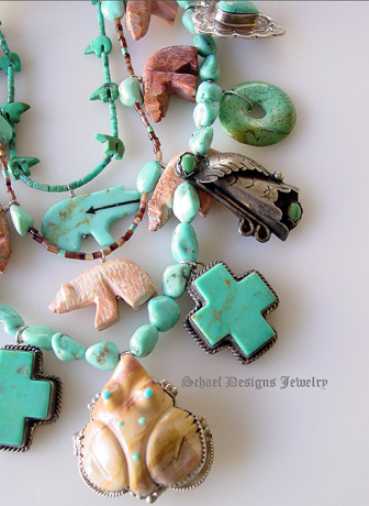 Schaef Designs white creek turquoise Zuni Frog treasures charm necklace | Upscale online Southwestern, Equine, & Native American Jewelry Gallery Boutique | Schaef Designs artisan handcrafted Jewelry | San Diego CA