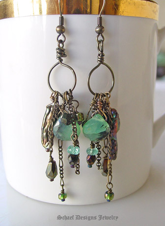 Bronze peruvian opal & biwa pearl artisan handcrafted earrings | Schaef Designs gemstone jewelry | online jewelry boutique | San Diego, CA
