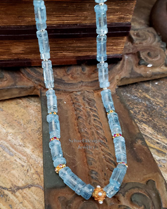 Schaef Designs Aquamarine, opal, tourmaline, ruby, emerald & 18kt solid gold necklace | Arizona