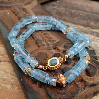 Schaef Designs Aquamarine, opal, tourmaline, ruby, emerald & 18kt solid gold necklace | Arizona