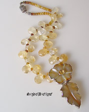 Citrine, Hessonite Garnet and Sterling Silver Necklace with Amy Kahn Russell Carved Carnelian Flower Pendant