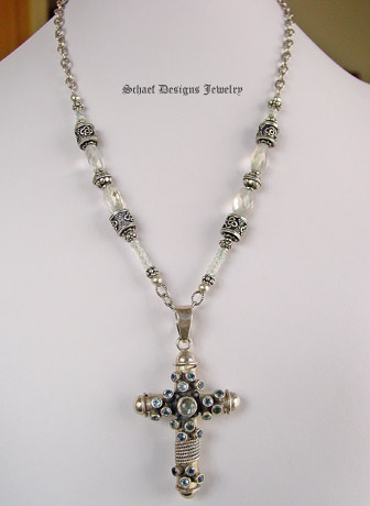  Blue Topaz, Aquamarine, & Sterling Silver Gemstone Necklace | Sterling Silver & Blue Topaz Cross Pendant 