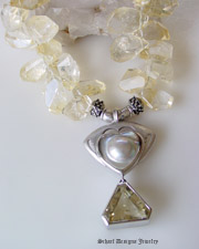 Citrine Nugget Necklace with Heart Shaped Blister Pearl & Trillion Cut Citrine Pendant