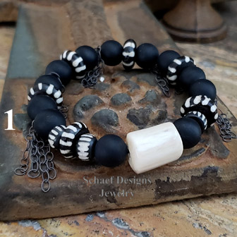 Schaef Designs Matte Black Agate Marcasite Antler & Striped Beads Stacking Bracelets | New Mexico