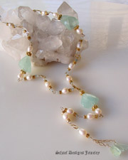 Afghani Aquamarine Nugget & White Freshwater Pearl Long Necklace | Schaef Designs artisan handcrafted gemstone Jewelry | online jewelry boutique | San Diego, CA 