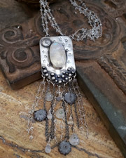Schaef Designs Moonstone Silver Geode slices crystals & Sterling Silver Necklace | Arizona
