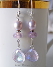  Mystic Pink amethyst teardrop briolettes, micro faceeted pink amethyst & sterling silver Long Dangle Earrings | Schaef Designs artisan handcrafted gemstone & pearl earrings | online upscale jewelry boutique | San Diego, CA  