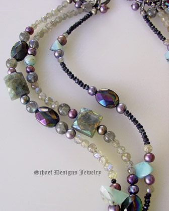  Mystic labradorite, onyx, pearls, peruvian opals & black sterling silver artisan handcrafted gemstone Necklace | online upscale artisan jewelry gallery boutique | Schaef Designs Gemstone Jewelry | San Diego, CA 