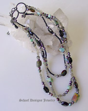 Mystic labradorite spinel onyx, abalone carved flowers pearls & black silver gemstone bracelet | Schaef Designs artisan handcrafted gemstone Jewelry | upscale online jewelry gallery boutique | San Diego, CA 