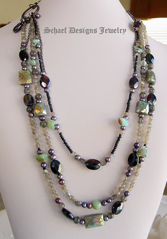  Mystic labradorite, onyx, pearls, peruvian opals & black sterling silver artisan handcrafted gemstone Necklace | online upscale artisan jewelry gallery boutique | Schaef Designs Gemstone Jewelry | San Diego, CA  