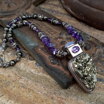 Schaef Designs Pyritized Druzy & Amethyst Artisan Handcrafted Gemstone Necklace | New Mexico