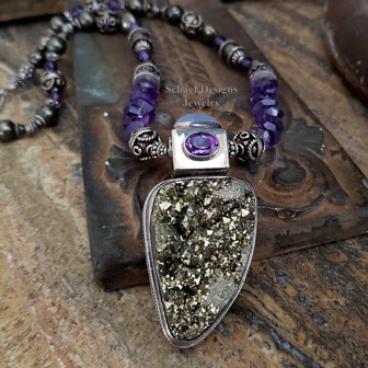 Pyritized Druzy & Amethyst Artisan Handcrafted Gemstone Necklace | Online Jewelry Boutique | Schaef Designs Gemstone Jewelry | San Diego, CA