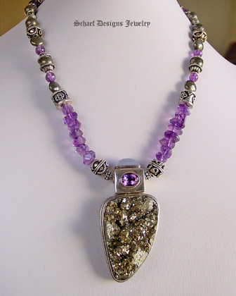 Pyritized Druzy & Amethyst Artisan Handcrafted Gemstone Necklace |  Online Jewelry Boutique | Schaef Designs Gemstone Jewelry | San Diego, CA