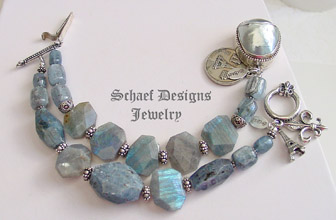 Schaef Designs Kyanite, Labradorite, & sterling silver necklace with shell clasp | New Mexico 