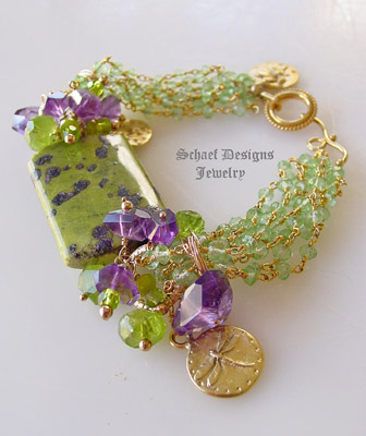 Stitchtite amethyst peridot & 24kt Gold Vermeil bracelet | Schaef Designs artisan handcrafted gemstone Jewelry | upscale online jewelry gallery boutique | San Diego, CA