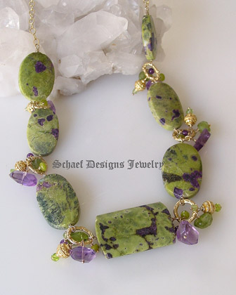  Stitchtite amethyst peridot & 24kt Gold Vermeil necklace | Schaef Designs artisan handcrafted gemstone Jewelry | upscale online jewelry gallery boutique | San Diego, CA 