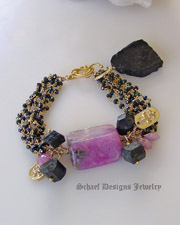 Rare Sugilite Black Tourmaline & 24kt Gold Vermeil gemstone bracelet  | Schaef Designs artisan handcrafted gemstone Jewelry | upscale online jewelry gallery boutique | San Diego, CA