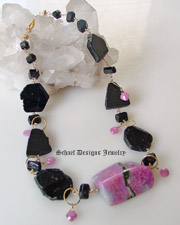 Sugilite black tourmaline pink sapphire & 24kt gold vermeil one of a kind necklace  | upscale online gemstone, & pearl jewelry gallery | San Diego, CA | online jewelry boutique | Schaef Designs Artisan Handcrafted Gemstone Jewlery | San Diego, CA