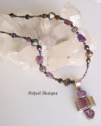 Amethyst Nugget Necklace with Amethyst & Flourite Pendant