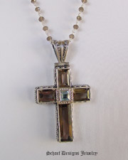  Smoky & Blue Topaz Gemstone Cross pendant and smoky topaz chain necklace in sterling silver | online jewelry boutique | Schaef Designs Gemstone Jewelry | San Diego, CA 
