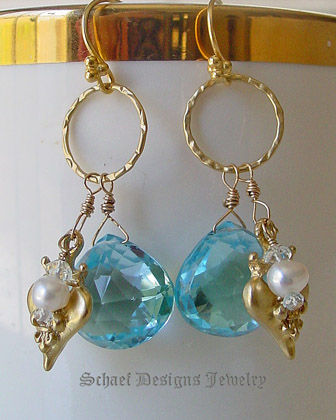 Imperial Topaz & 22kt Gold Vermeil Fleur de lis Earrings  | Online upscale artisan handcrafted pearl & gemstone jewelry boutique | Schaef Designs Pearl Jewelry | San Diego, CA 