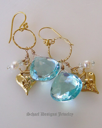 Imperial Topaz & 22kt Gold Vermeil Fleur de lis Earrings  | Online upscale artisan handcrafted pearl & gemstone jewelry boutique | Schaef Designs Pearl Jewelry | San Diego, CA 