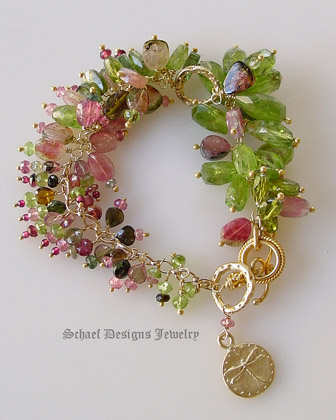 Watermelon Tourmaline Peridot 22kt gold vermeil gemstone bracelet | online upscale artisan handcrafted jewelry boutique | Schaef Designs gemstone jewelry | San Diego, CA 