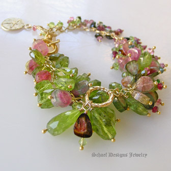 Watermelon Tourmaline Peridot 22kt gold vermeil gemstone bracelet | online upscale artisan handcrafted jewelry boutique | Schaef Designs gemstone jewelry | San Diego, CA 