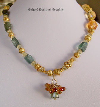 Artisan handcrafted gemstone necklace of citrine nuggets, rare moss aquamarine and 22kt gold vermeil | Schaef Designs gemstone jewelry | online jewelry boutique | San Diego, CA
