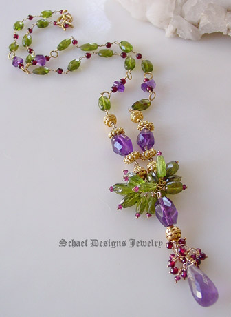  Amethyst Peridot Garnets & 24kt gold vermeil artisan handcrafted gemstone Necklace | online upscale artisan jewelry gallery boutique | Schaef Designs Gemstone Jewelry | San Diego, CA