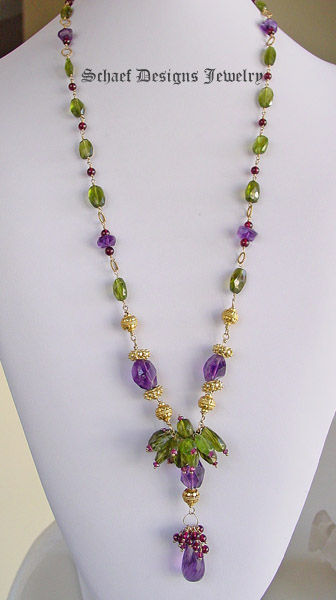  Amethyst Peridot Garnets & 24kt gold vermeil artisan handcrafted gemstone Necklace | online upscale artisan jewelry gallery boutique | Schaef Designs Gemstone Jewelry | San Diego, CA 