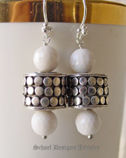  White Agate & Sterling Silver Armadillo Dot Dangle Earrings | Schaef Designs artisan handcrafted gemstone & pearl earrings | online upscale jewelry boutique | San Diego, CA  