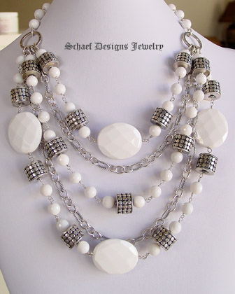 Schaef Designs designer white agate, sterling silver figaro chain & armadillo dot bead bib necklace | artisan handcrafted upscale online jewelry gallery boutique | Schaef Designs Gemstone Jewerly | Signature Collection | San Diego, CA