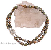 Shaded Olive Pearl Necklace with Sterling Silver & Gold Box Clasp