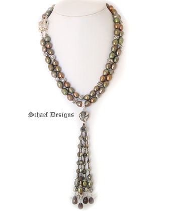 Shaded Olive Freshwater Pearl Necklace with Olive Quartz & Pearl Enhancer