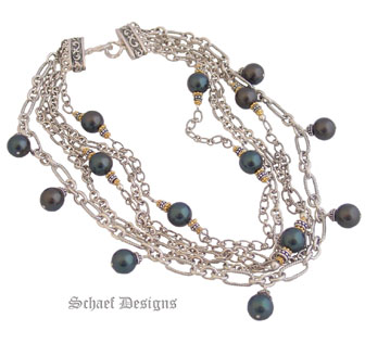 Black Tahitian Shell Pearl & Sterling Silver Chain Necklace | Schaef Designs Signature Collection