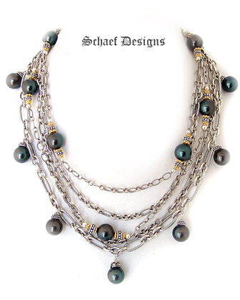 Sterling Silver Figaro Chain & Pearl Necklace 