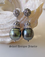  Large Black Tahitian South Seas Pearl & Sterling Silver earrings | High Roller Collection | Schaef Designs Fine Jewelry San Diego, CA  