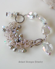 Creamy White freshwater pearl bracelet with sterling silver toggle & onion briolette charm | online upscale artisan handcrafted jewelry boutique | Schaef Designs Pearl Jewelry | San Diego, CA 