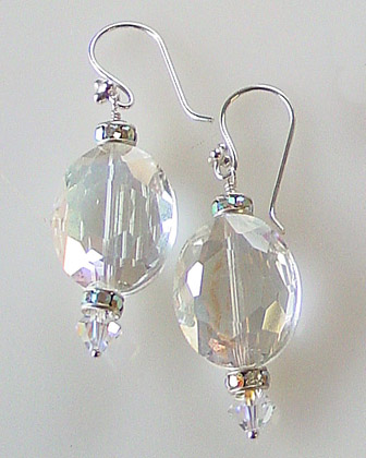 Large AB Clear Quartz & Swarovski Crystal dangle earrings  | online upscale artisan handcrafted jewelry boutique | Schaef Designs Jewelry 
 San Diego, CA  