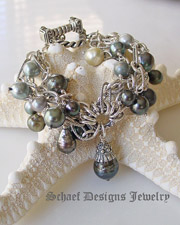 Heavy Sterling Silver Figaro chains & Multi colored Tahitian South Seas Pearl bracelet | High Roller Collection | Schaef Designs Fine Jewelry San Diego, CA  